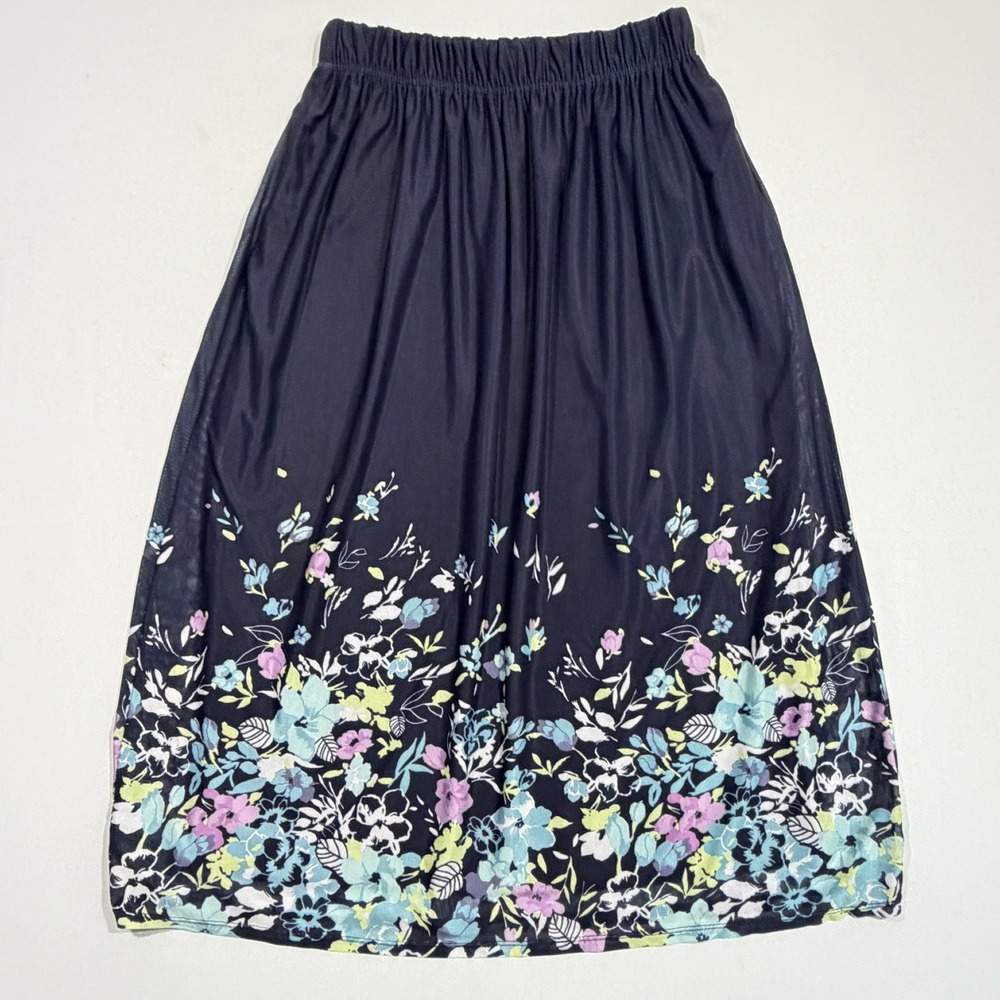 Christopher & Banks Floral Mesh Midi Skirt Women S Navy Blue Fairycore Cottage